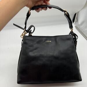 LODIS Womens Purse Glazed Leather Darcy Shoulder Bag Black Color